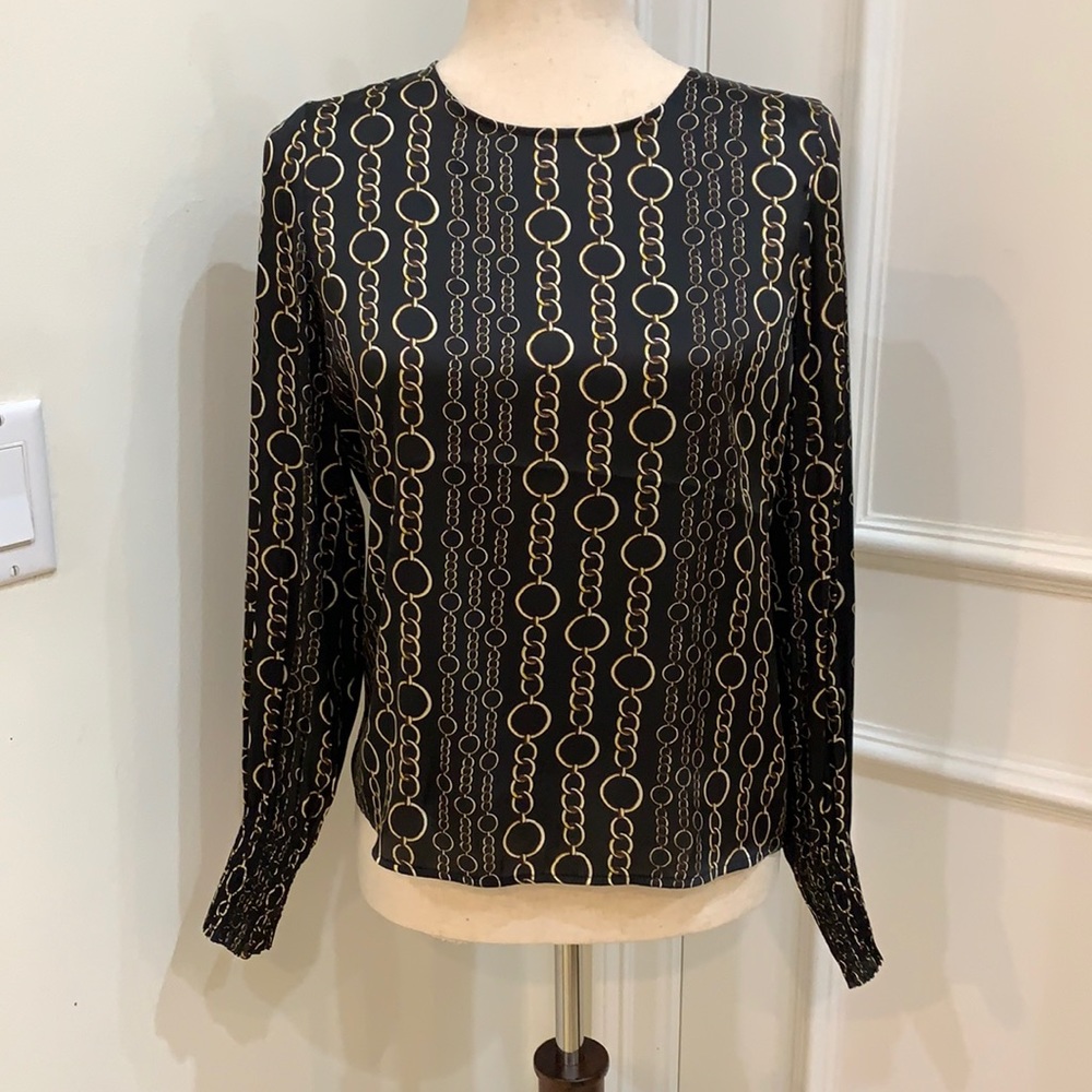 Banana republic black gold chain link blouse XS